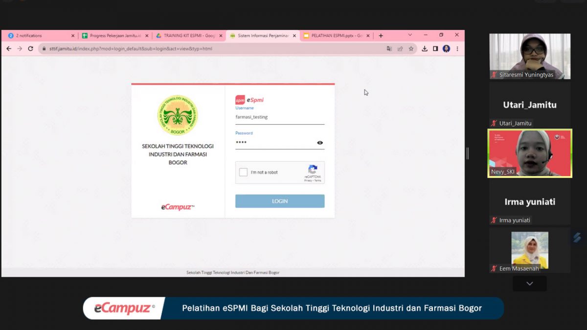 Pelatihan eSPMI Bagi Sekolah Tinggi Teknologi Industri dan Farmasi Bogor